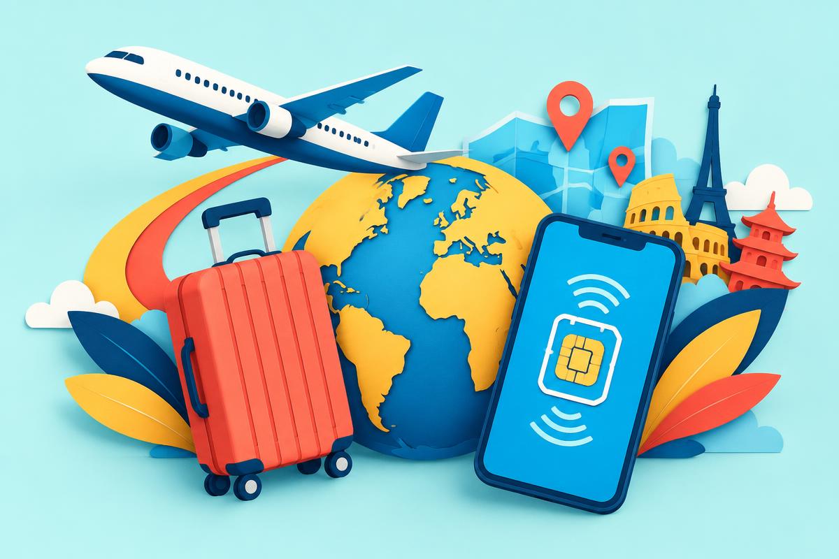 Global travel and eSIM illustration